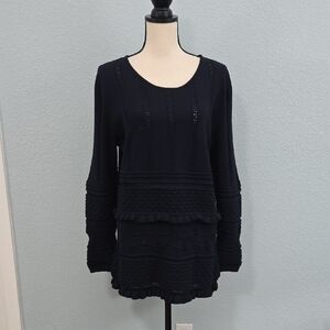 ESCADA Black Textured Ruffled Knit Sweater Tunic Size XL